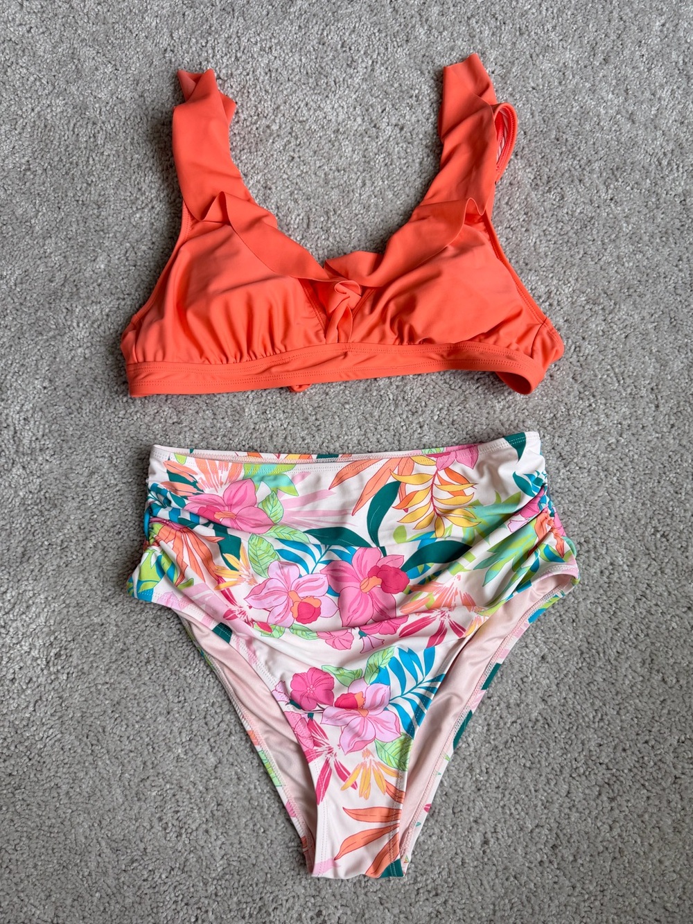 CUPSHE Tropical Floral High Waisted Bikini Set Size Large